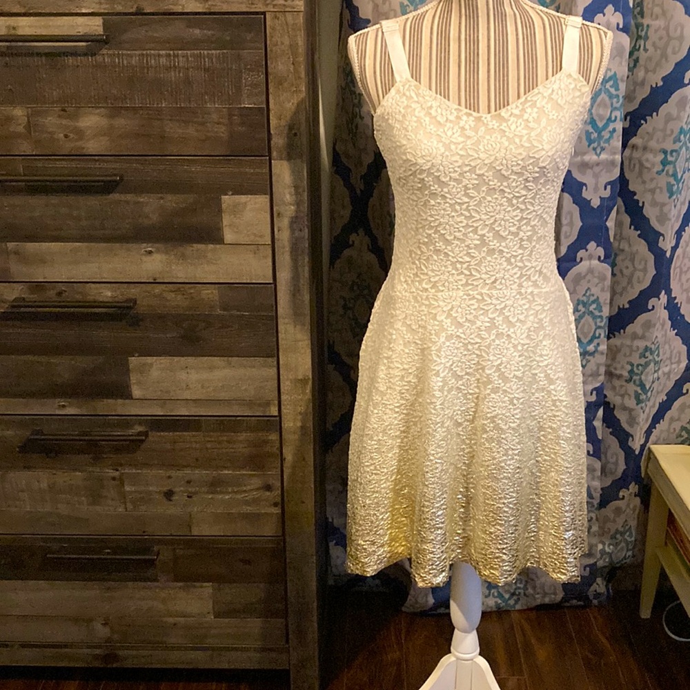 Free People Ladies Cream/off white to Gold Ombré Style,Glitter Dress-Size Large